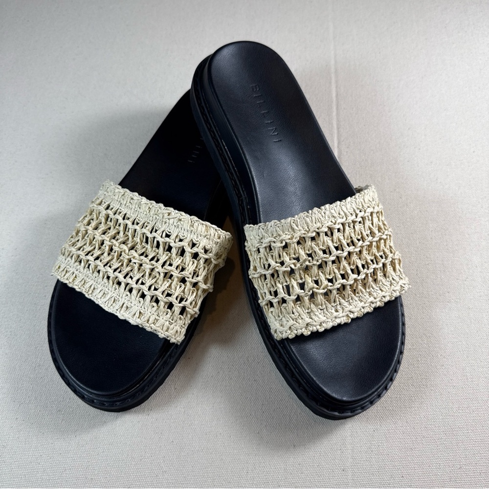 Billini Zaida Bone Raffia Slide Sandals Tan Flat Women’s Size 9 Summer Shoes